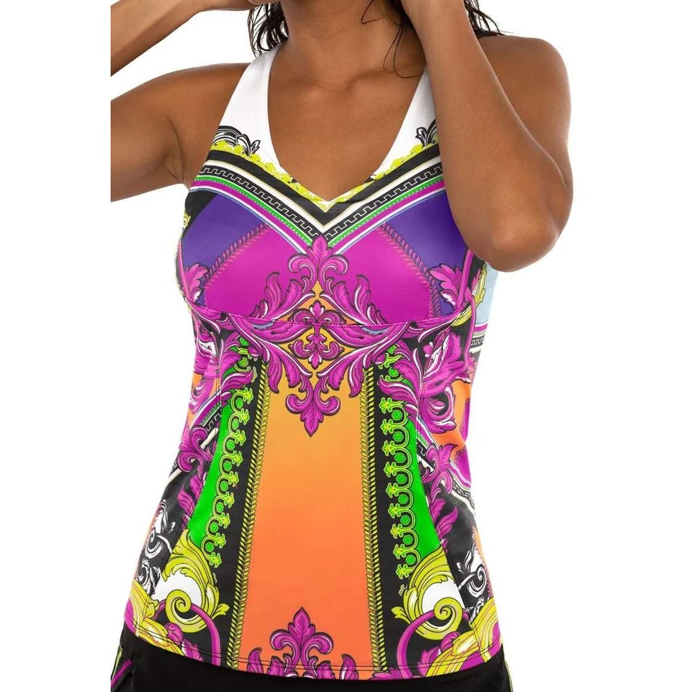 Lucky in Love Tennis V-Neck Tank  Rockin Rococo‎ Keyhole Back Multicolor XS